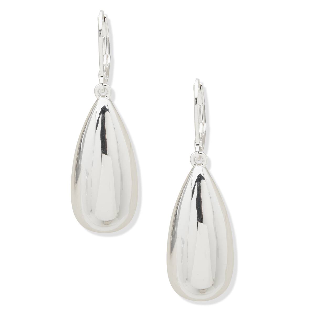 Nine West Silver-Tone Puffy Teardrop Leverback Drop Earrings