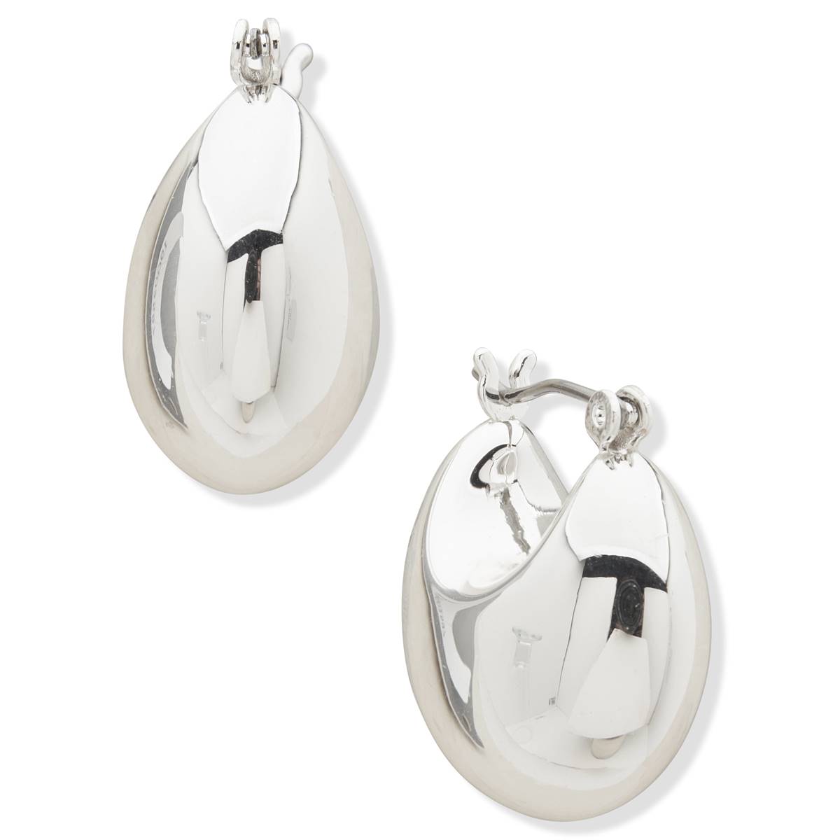 Nine West Silver-Tone Puffy Hoop Click-Top Earrings