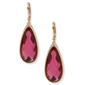 Nine West Gold-Tone Fuchsia Teardrop Leverback Drop Earrings