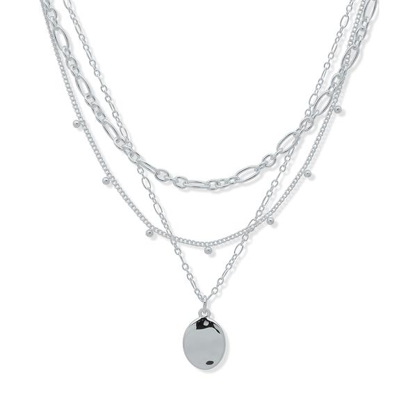 Nine West Silver-Tone Multi-Row Chain Pendant Necklace
