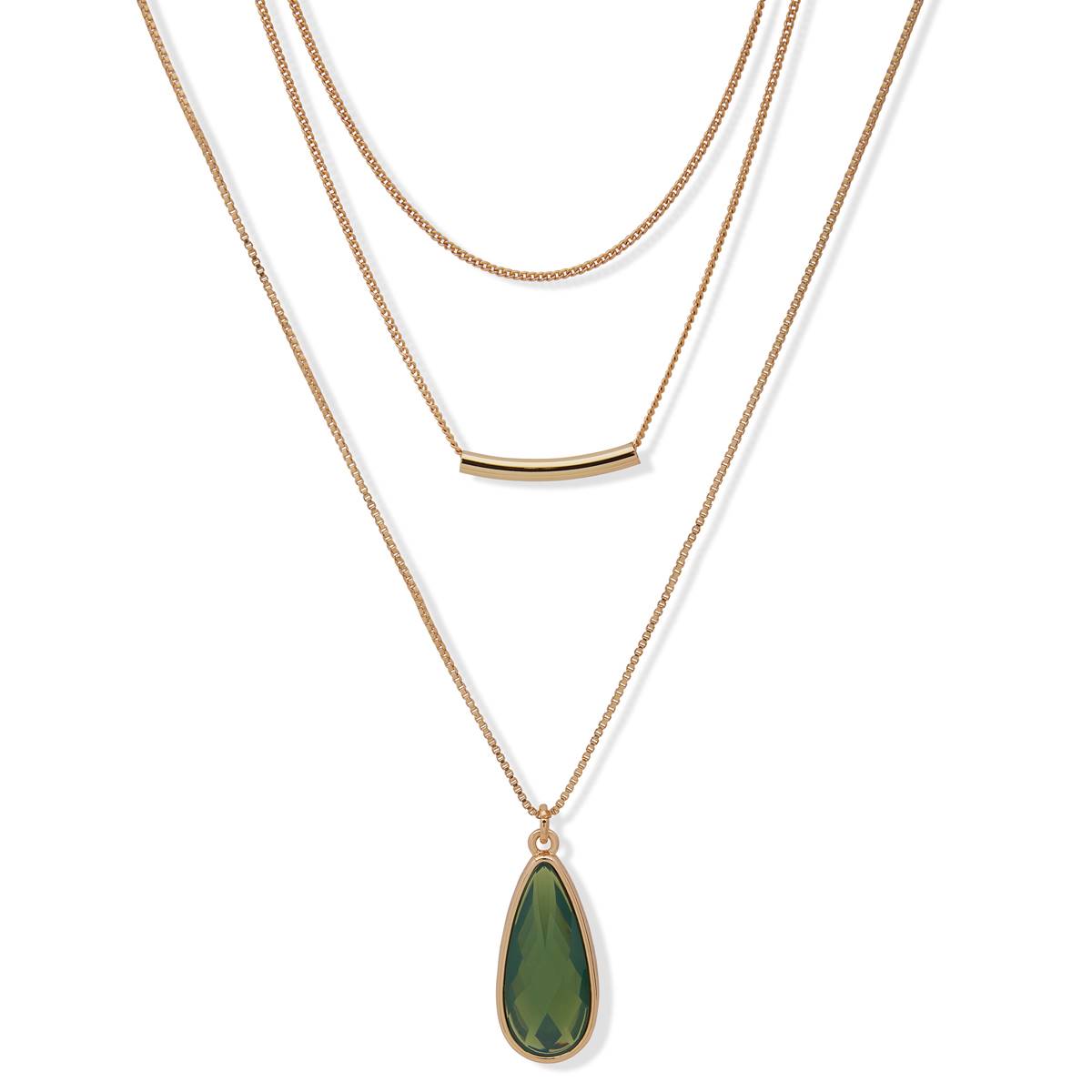 Nine West Gold-Tone Erinite Multi-Row Teardrop Necklace