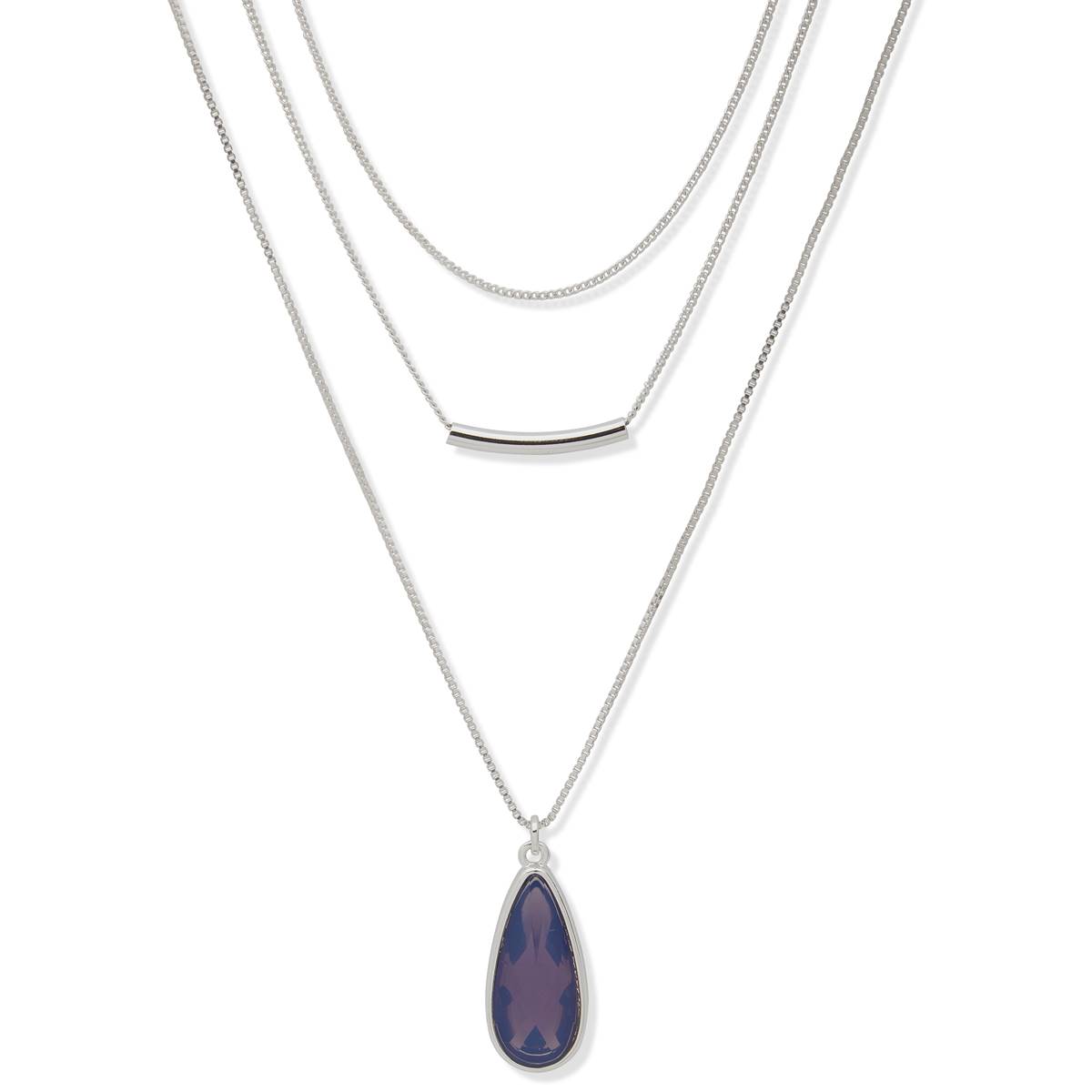 Nine West Silver-Tone Tanzanite Multi-Row Teardrop Necklace