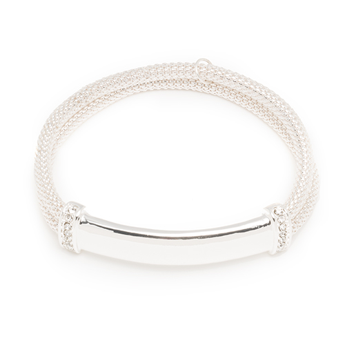 Nine West 2 Row Silver-Tone Bar Stretch Bracelet