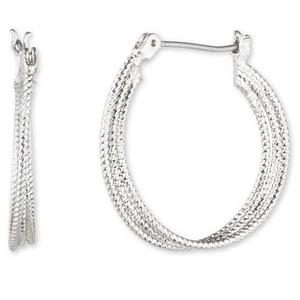 Nine West Silver-Tone 3 Row Twisted Click-Top Hoop Earrings