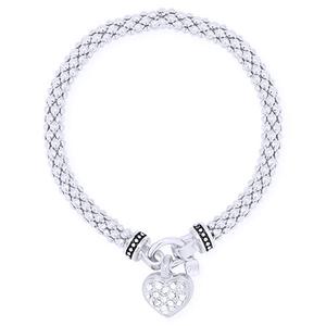Nine West Silver-Tone Heart Charm Mesh Stretch Bracelet