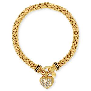 Nine West Gold-Tone Heart Charm Mesh Stretch Bracelet