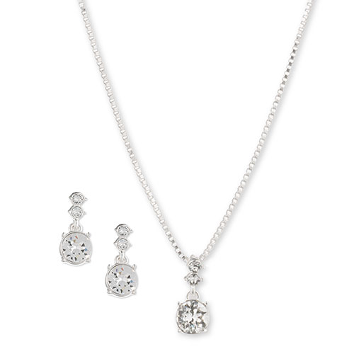 Nine West Silver-Tone & Crystal Pendant & Earrings Set