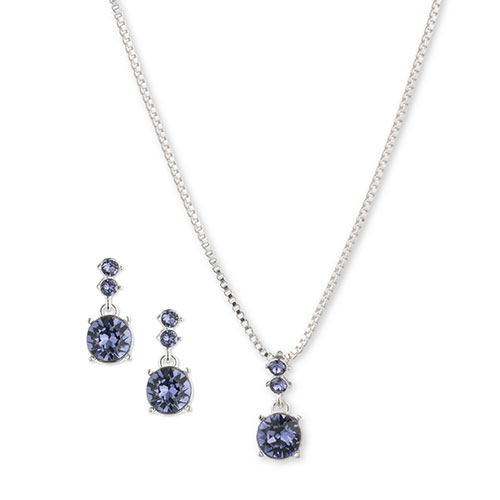 Nine West Silver-Tone & Purple Pendant & Earring Set