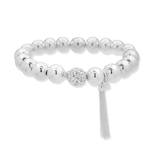 Nine West Silver-Tone & Crystal Tassel Stretch Bracelet