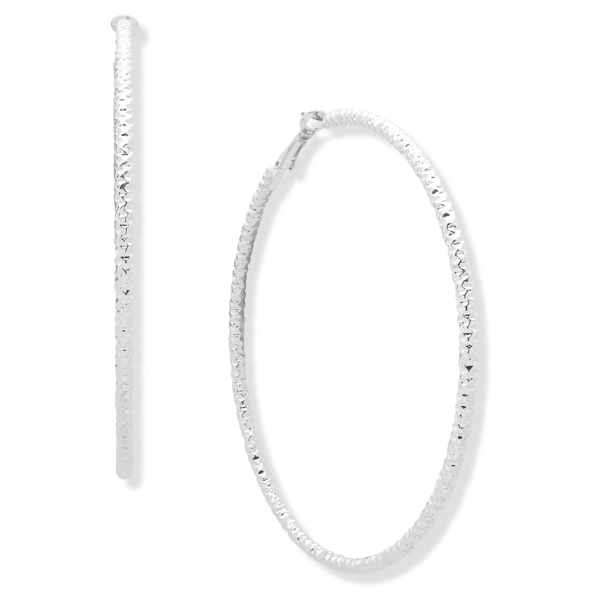 Nine West Silver-Tone Large Textured Click Top Hoop Earrings