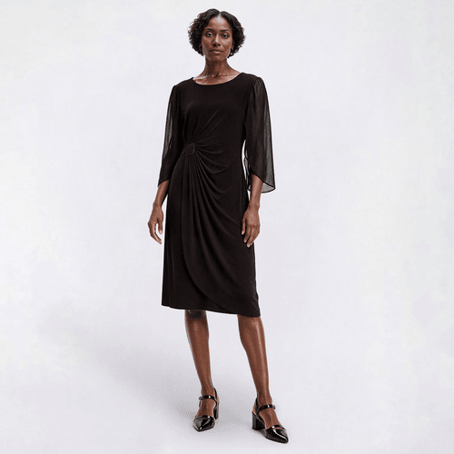 Petite Connected Apparel 3/4 Sleeve Side Ruched Sheath Dress
