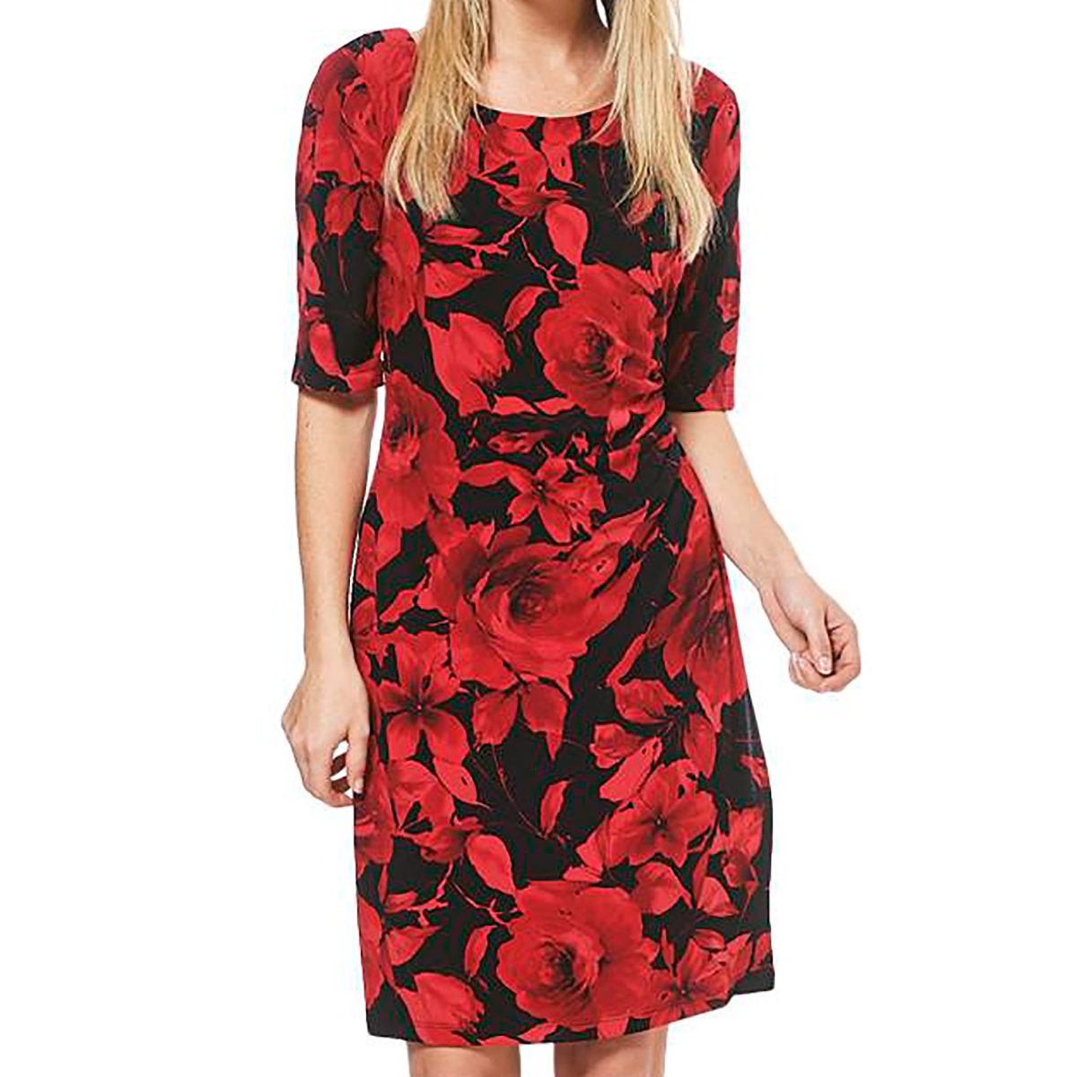 Womens Connected Apparel Elbow Sleeve Floral Sheath Dress