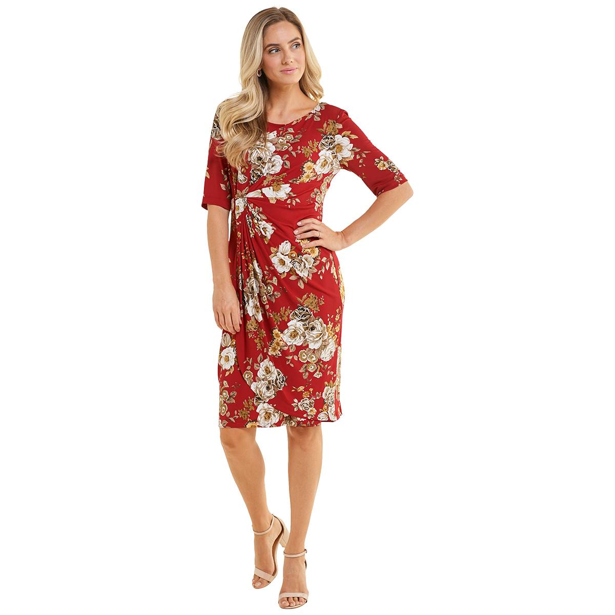 Petites Connected Apparel Ruched Vintage Floral Sheath Dress