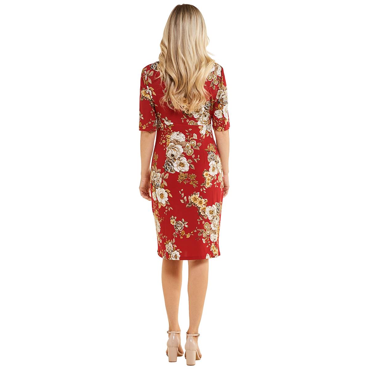 Petites Connected Apparel Ruched Vintage Floral Sheath Dress