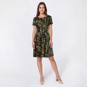 Petite Connected Apparel Short Sleeve Leaf Sheath Dress