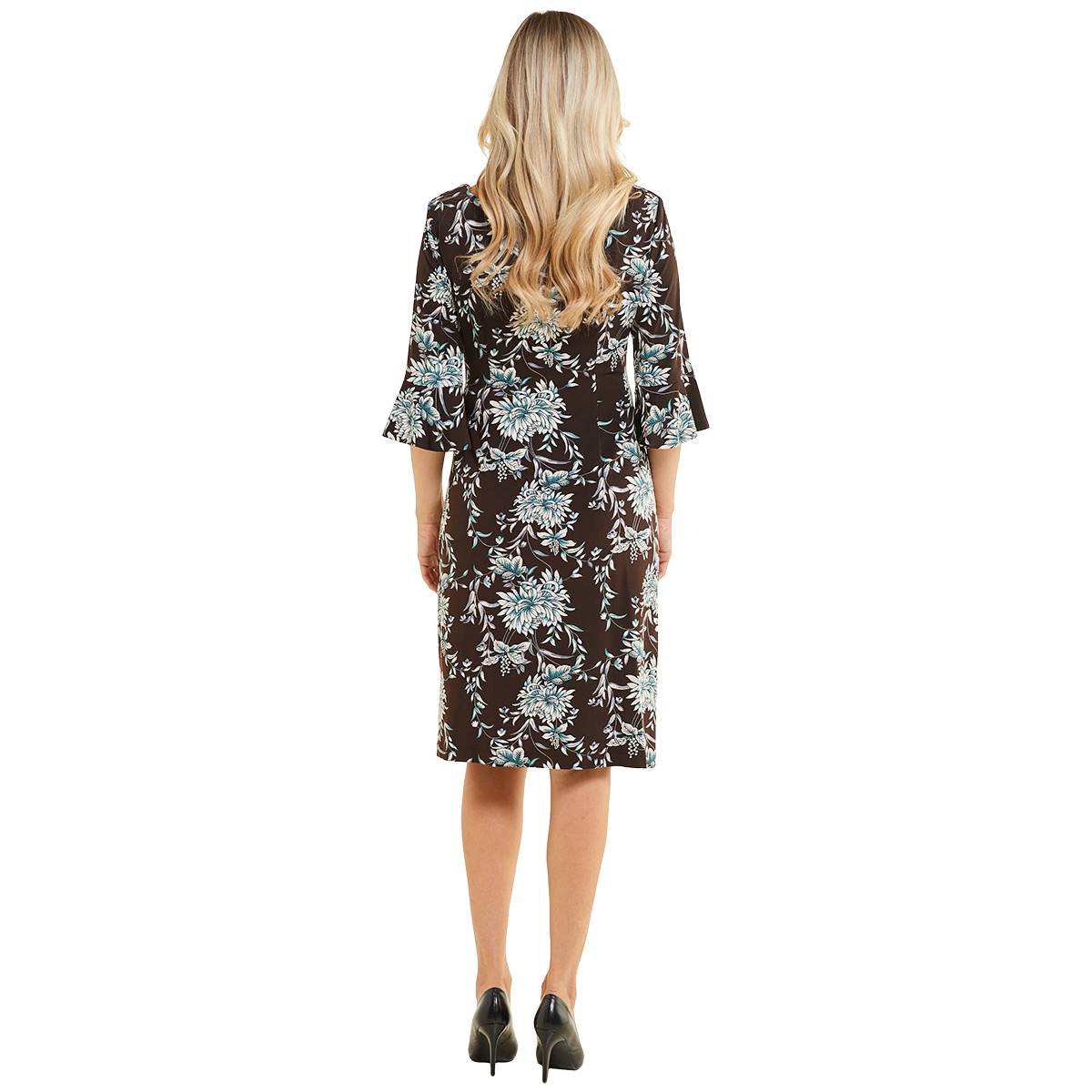 Petites Connected Apparel Elbow Sleeve Floral Leaf Sheath Dress