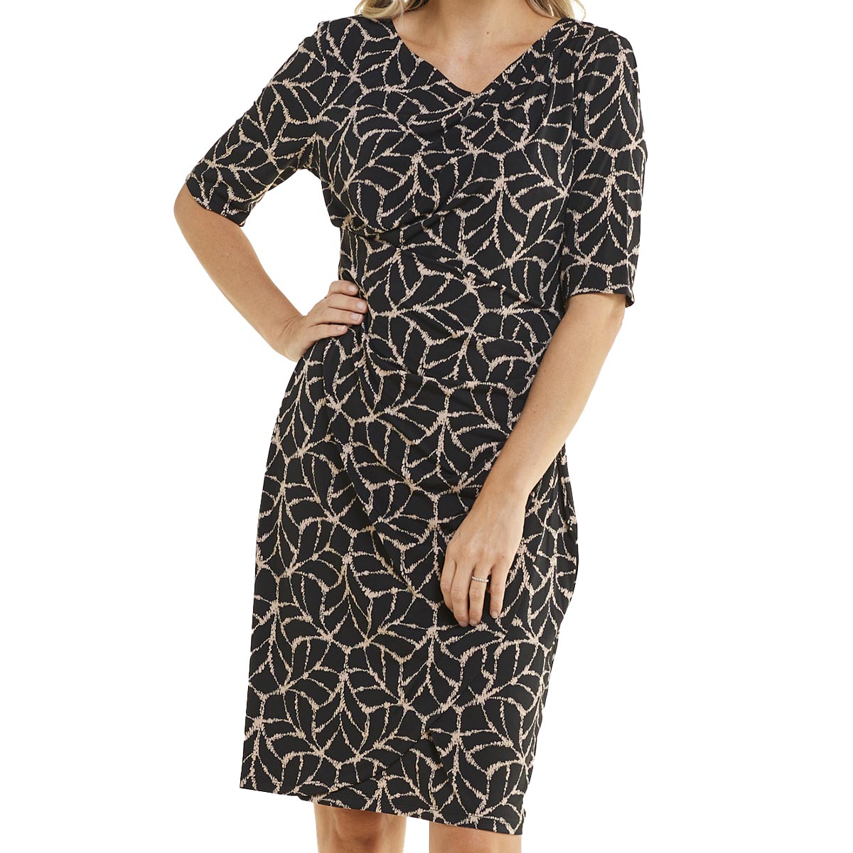 Petites Connected Apparel Elbow Sleeve Sketch Ruched Sheath Dress