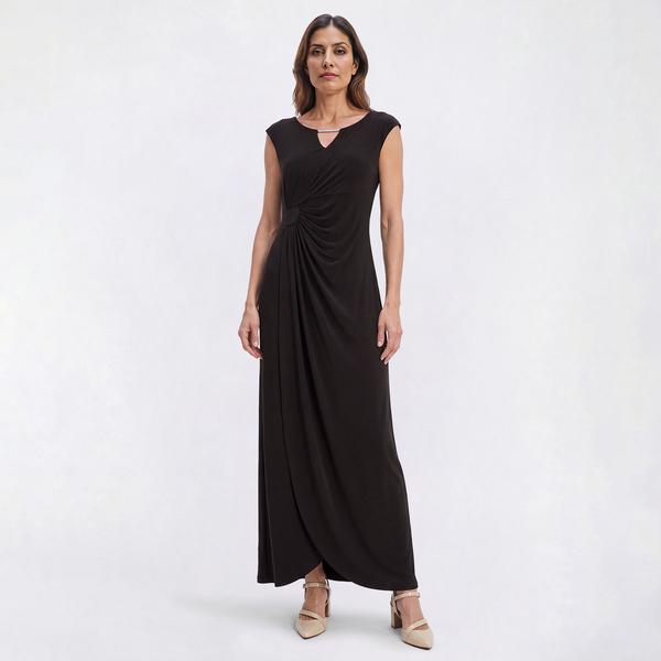 Petite Connected Apparel Sleeveless Rhinestone Neck Wrap Dress