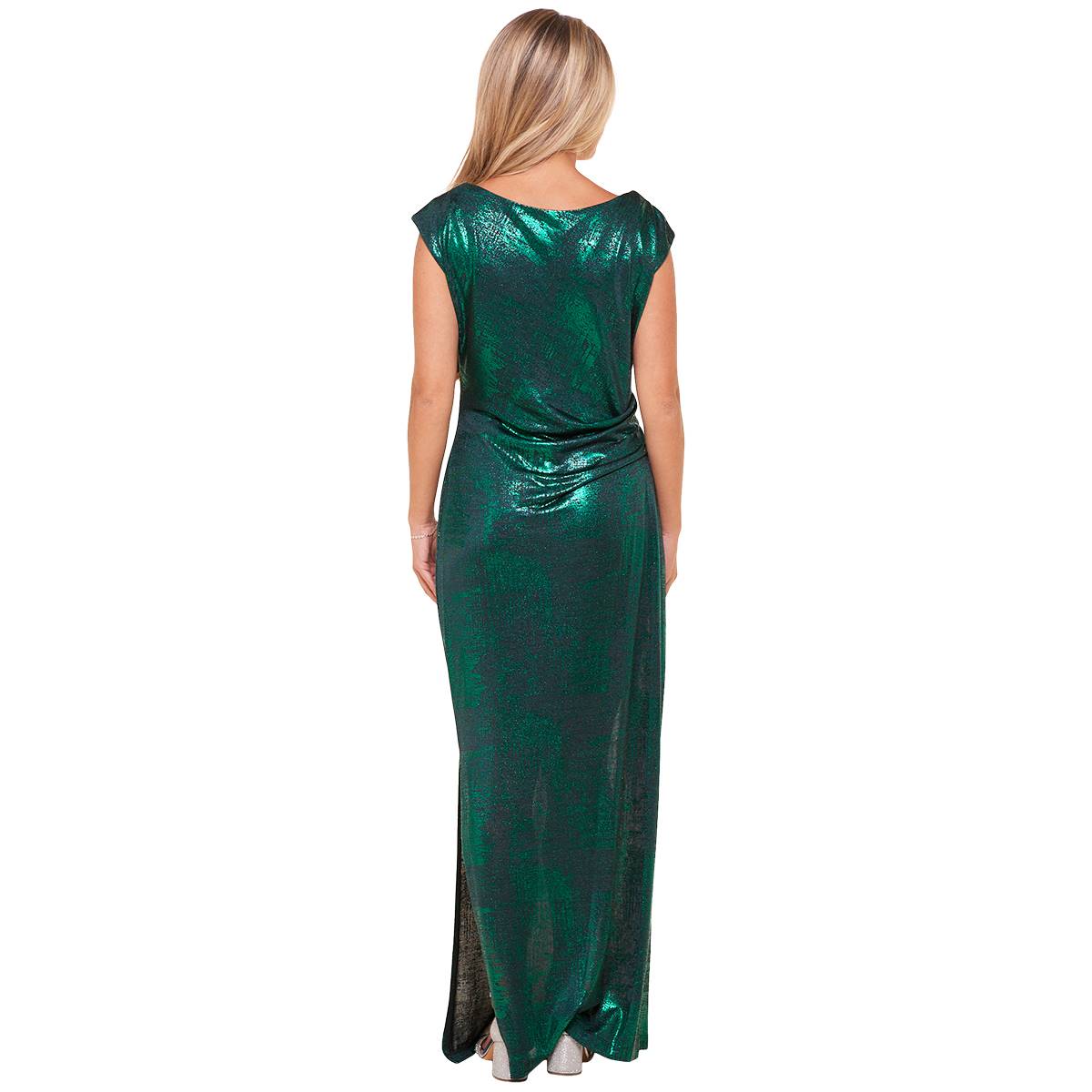 Petites Connected Apparel Sleeveless Metallic Draped Evening Gown