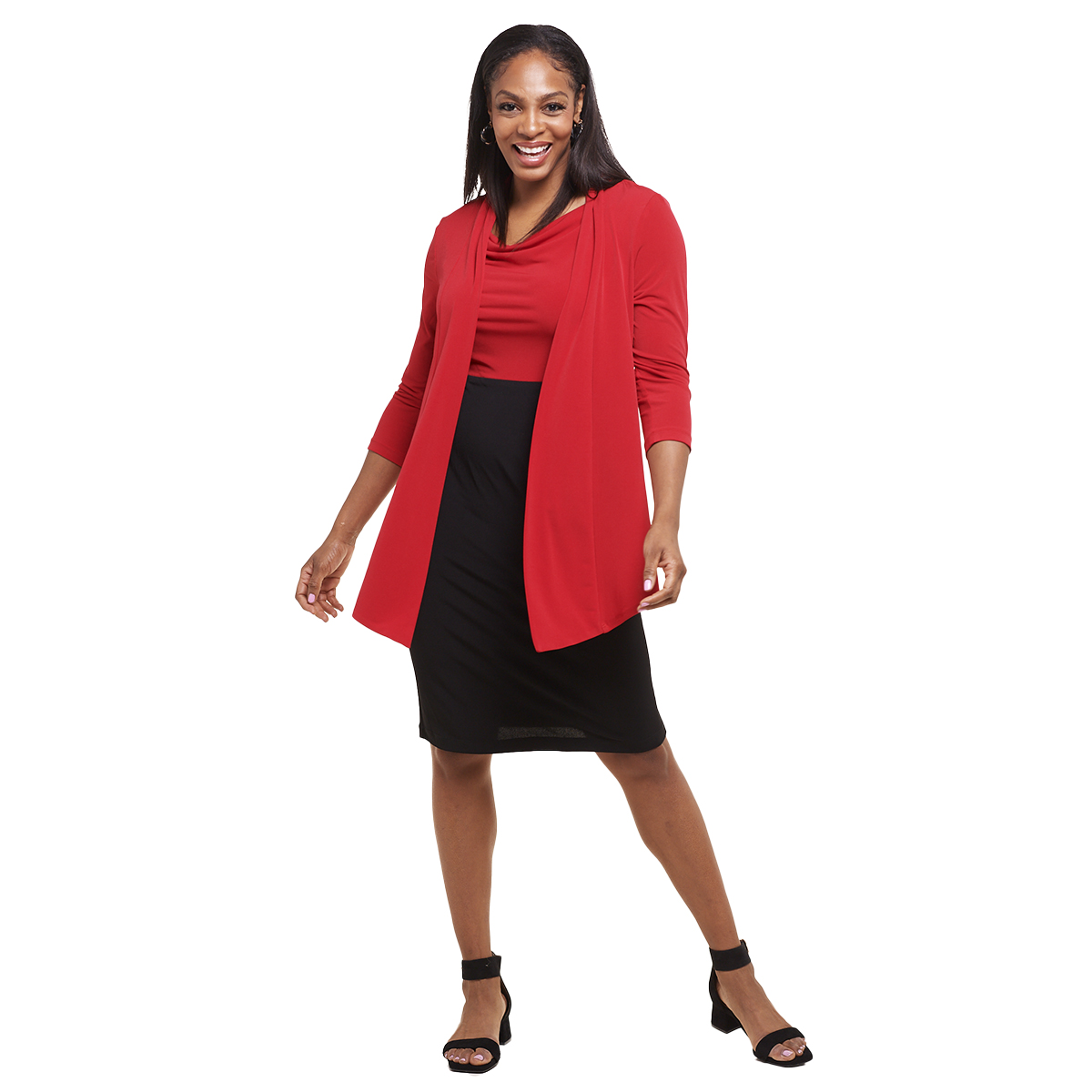 Petites Connected Apparel 3/4 Sleeve Color Block Jacket Dress