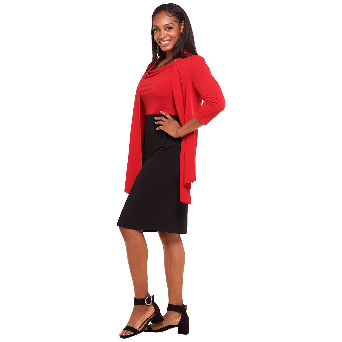 Petites Connected Apparel 3/4 Sleeve Color Block Jacket Dress