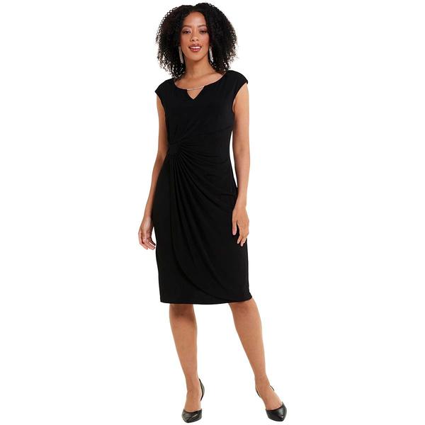 Womens Connected Apparel Sleeveless Rhinestone Neck Sheath Dress