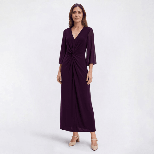 Womens Connected Apparel 3/4 Sleeve Solid Twist Front Maxi Dress