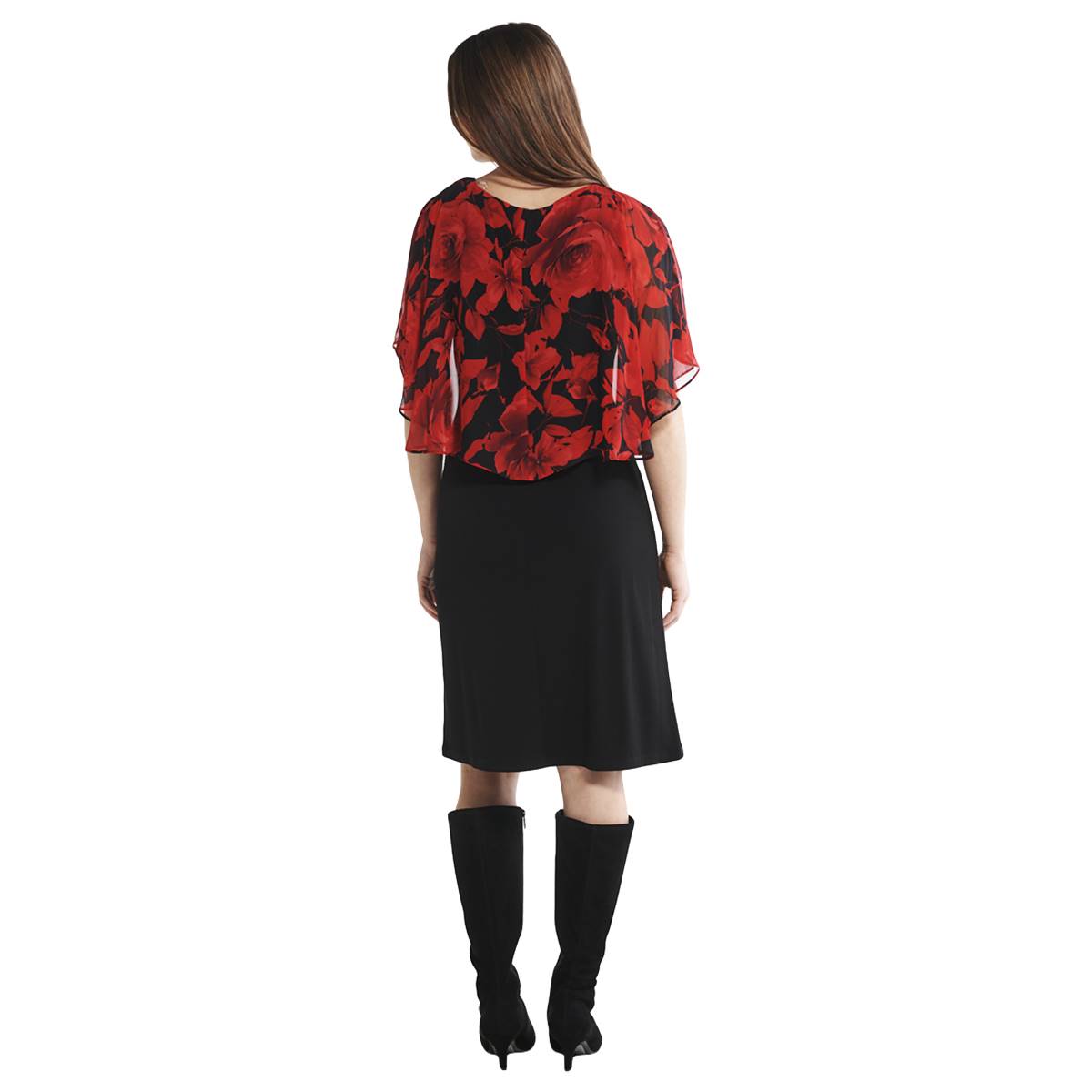 Petite Connected Apparel Floral Poncho A-Line Dress