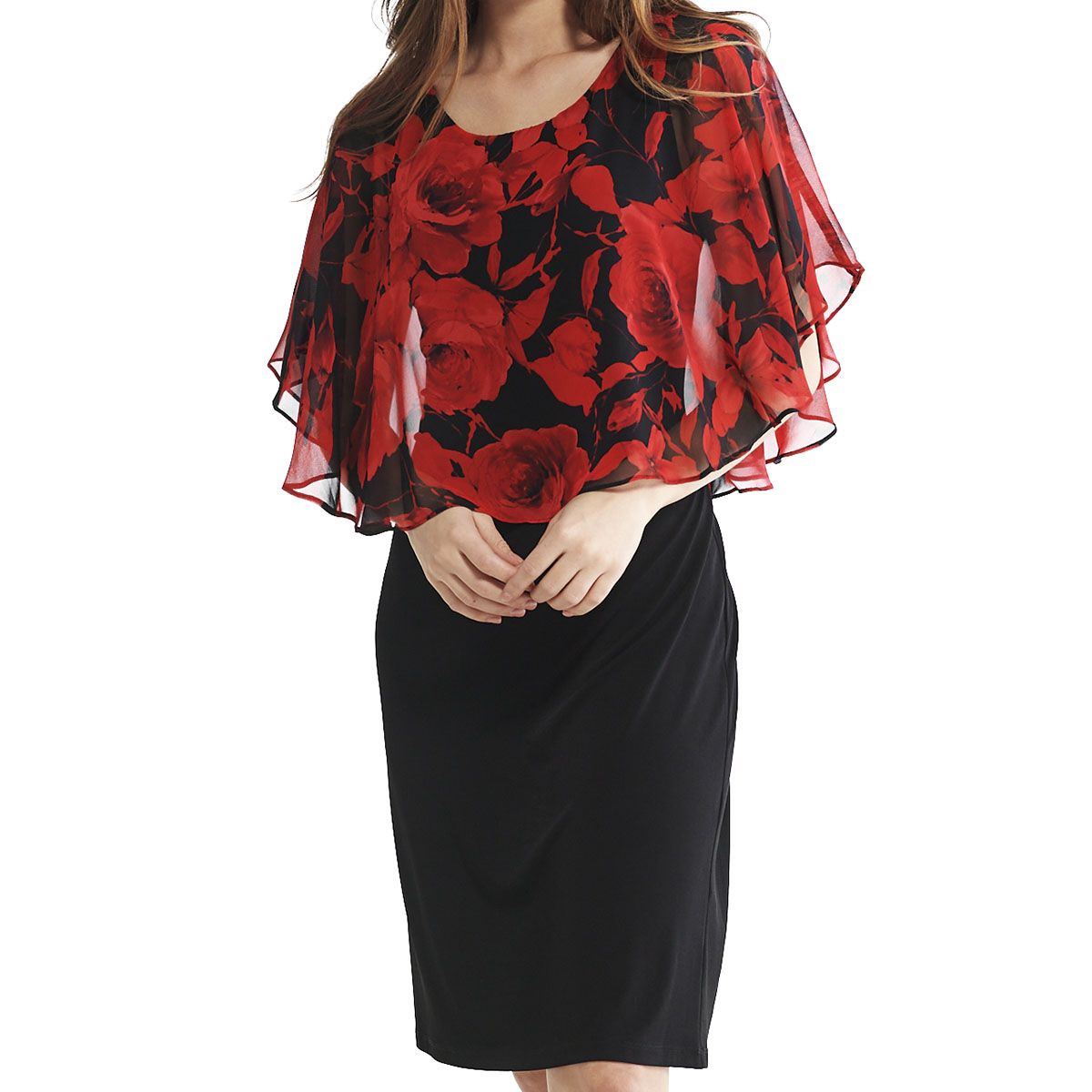 Petite Connected Apparel Floral Poncho A-Line Dress