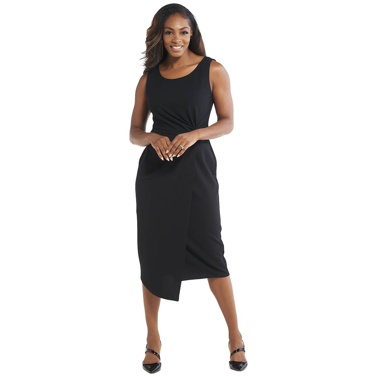 Womens Connected Apparel Sleeveless Crepe Side Wrap Dress