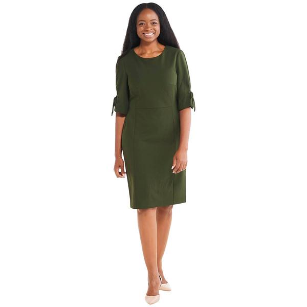 Womens Connected Apparel Tie Sleeve Solid Crepe Sheath Dress