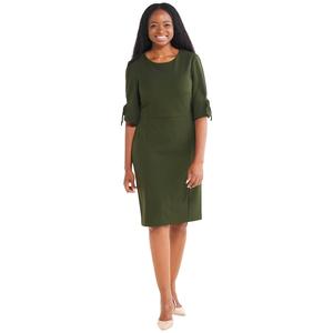 Womens Connected Apparel Tie Sleeve Solid Crepe Sheath Dress
