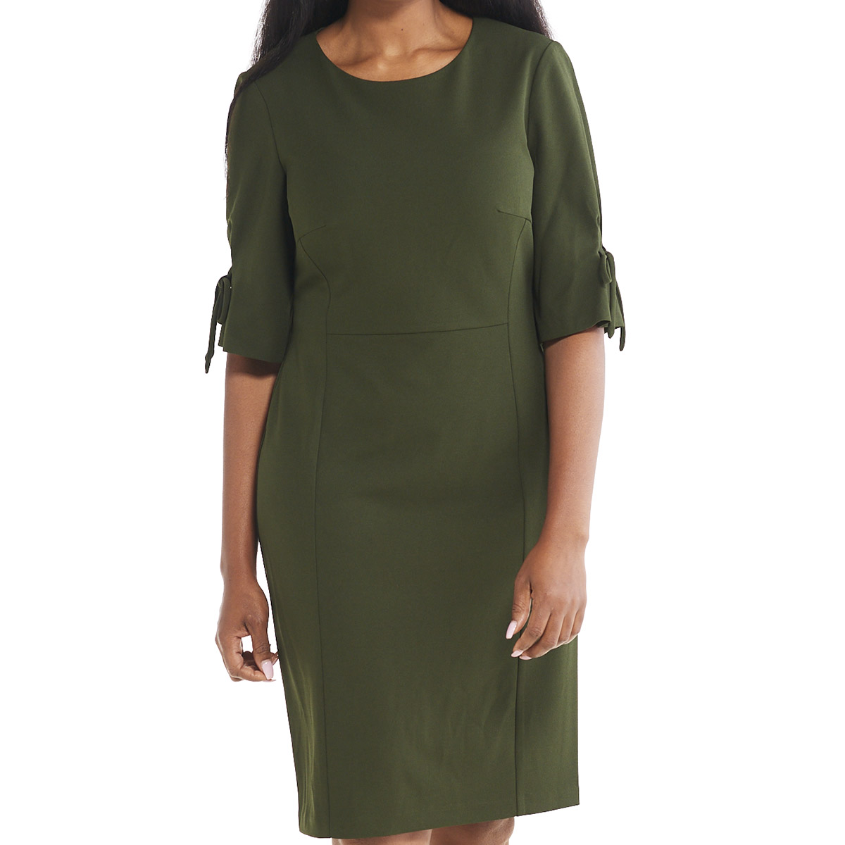 Womens Connected Apparel Tie Sleeve Solid Crepe Sheath Dress