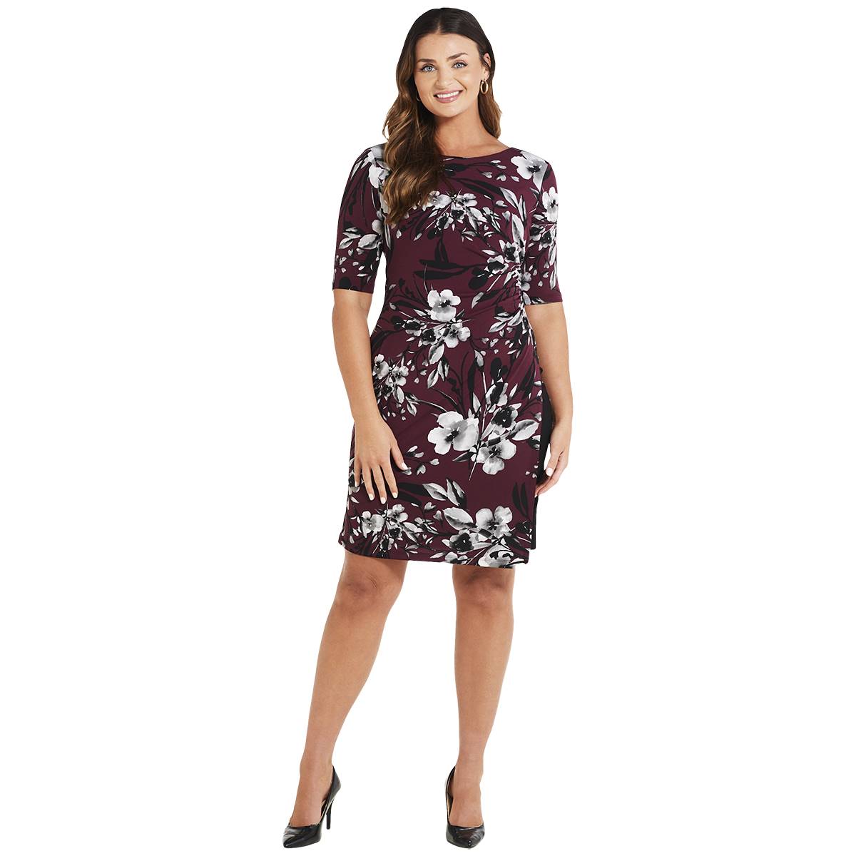 Petites Connected Apparel Elbow Sleeve Floral Wrap Dress