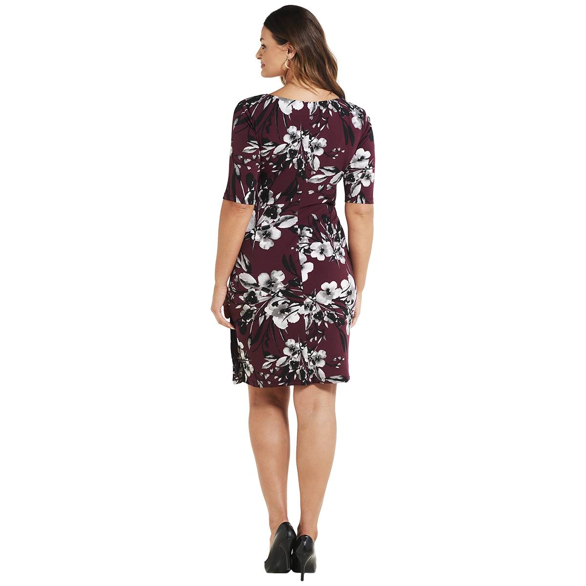 Petites Connected Apparel Elbow Sleeve Floral Wrap Dress