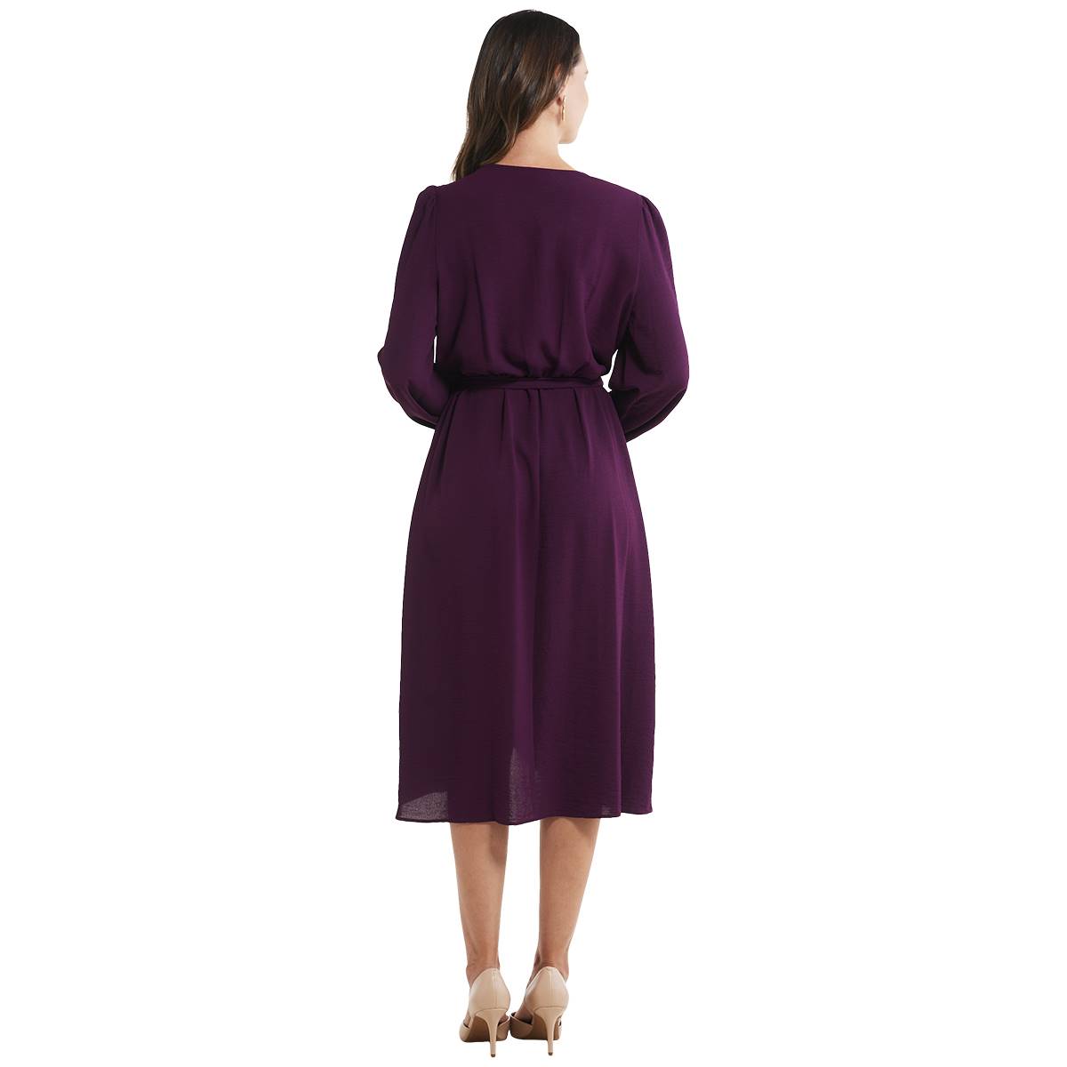 Womens Connected Apparel Long Sleeve Crepe Surplus Midi Dress