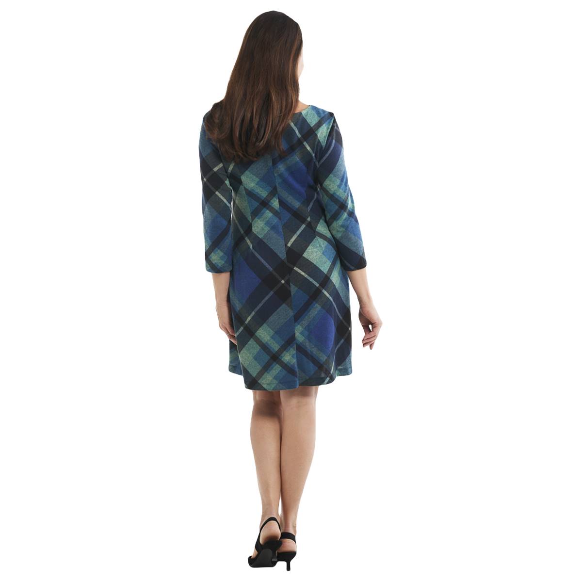 Womens Connected Apparel Long Sleeve Plaid Fit N Flare Dress