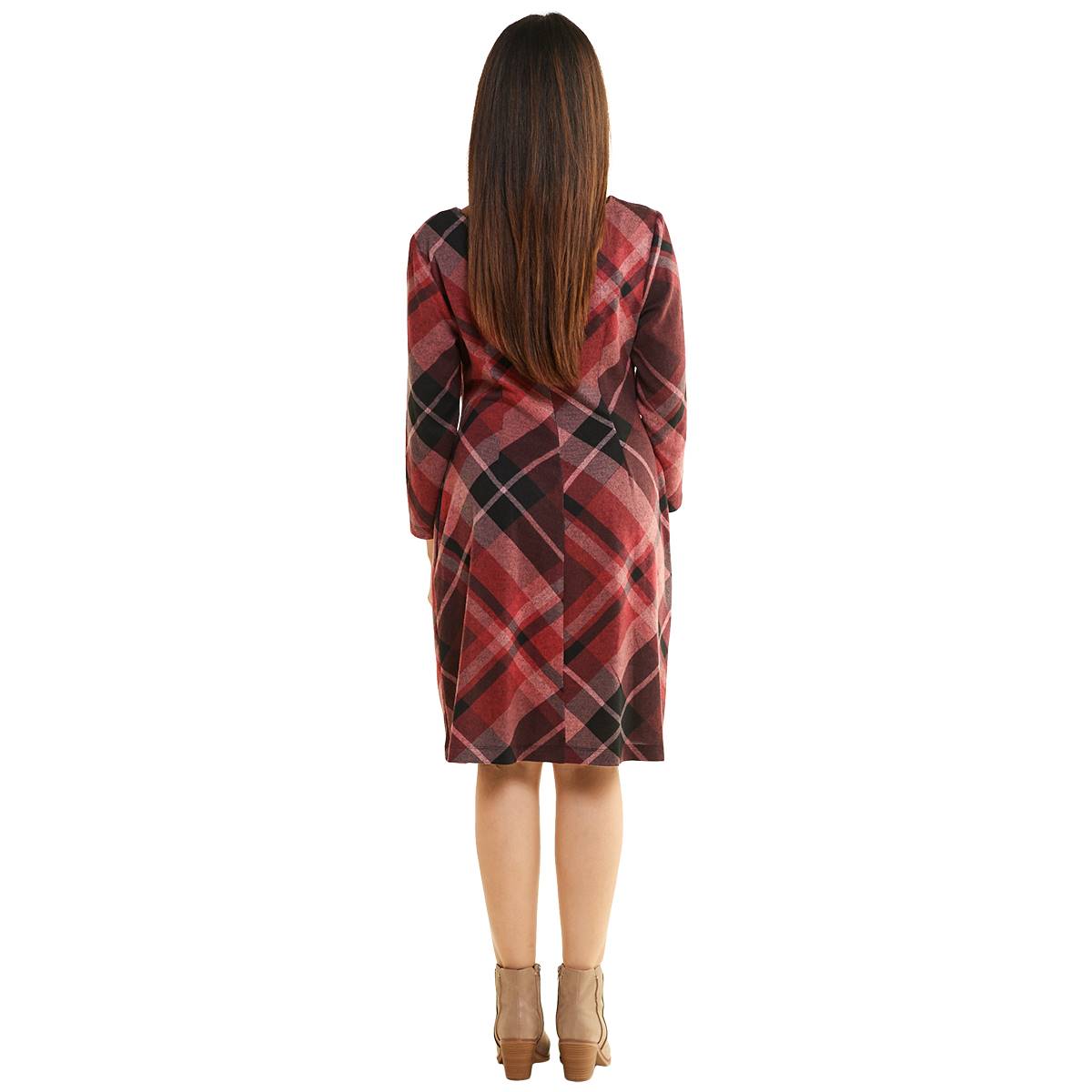 Petite Connected Apparel Long Sleeve Plaid A-Line Dress