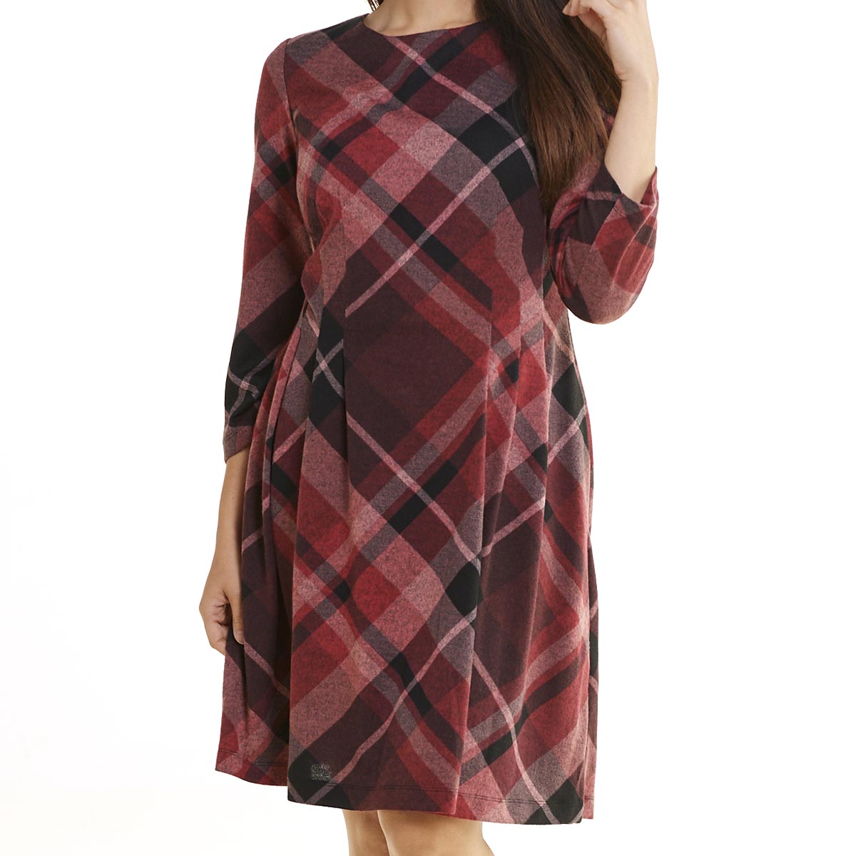 Petite Connected Apparel Long Sleeve Plaid A-Line Dress