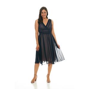 Womens Connected Apparel Sleeveless Sheer Ruched Waist Midi Dress