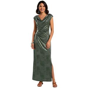 Womens Connected Apparel Drape Neck Metallic Evening Gown alternate view