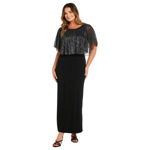 Plus Size Connected Apparel Metallic Pleat Poncho Evening Gown