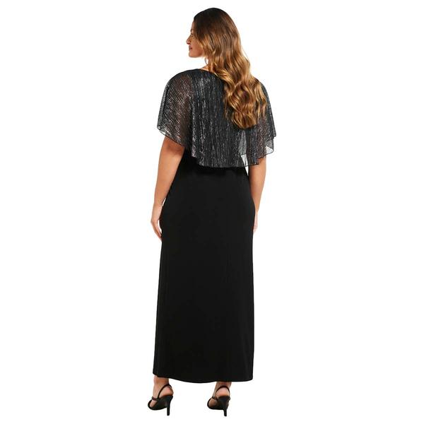 Plus Size Connected Apparel Metallic Pleat Poncho Evening Gown alternate view