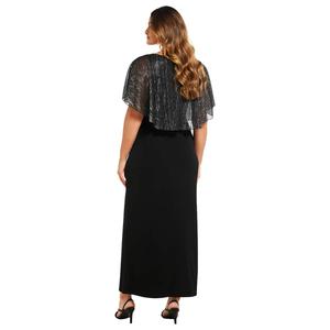 Plus Size Connected Apparel Metallic Pleat Poncho Evening Gown alternate view