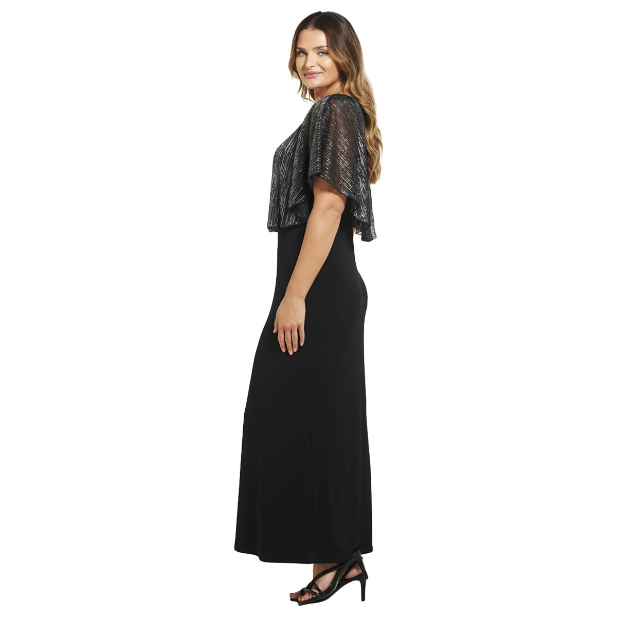Womens Connected Apparel Metallic Poncho Maxi Dress
