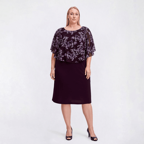 Plus Size Connected Apparel Leaf Poncho Shift Dress