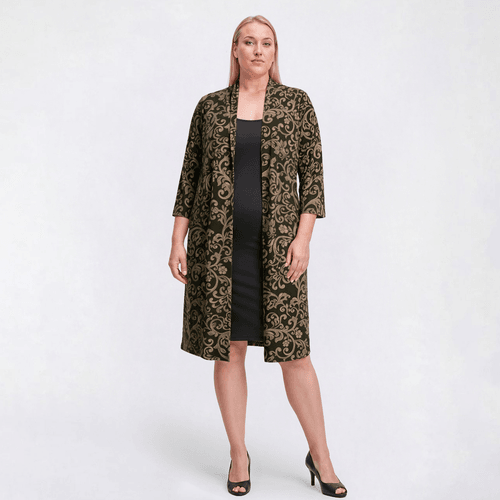 Plus Size Connected Apparel 3/4 Sleeve Scroll Jacket Dress
