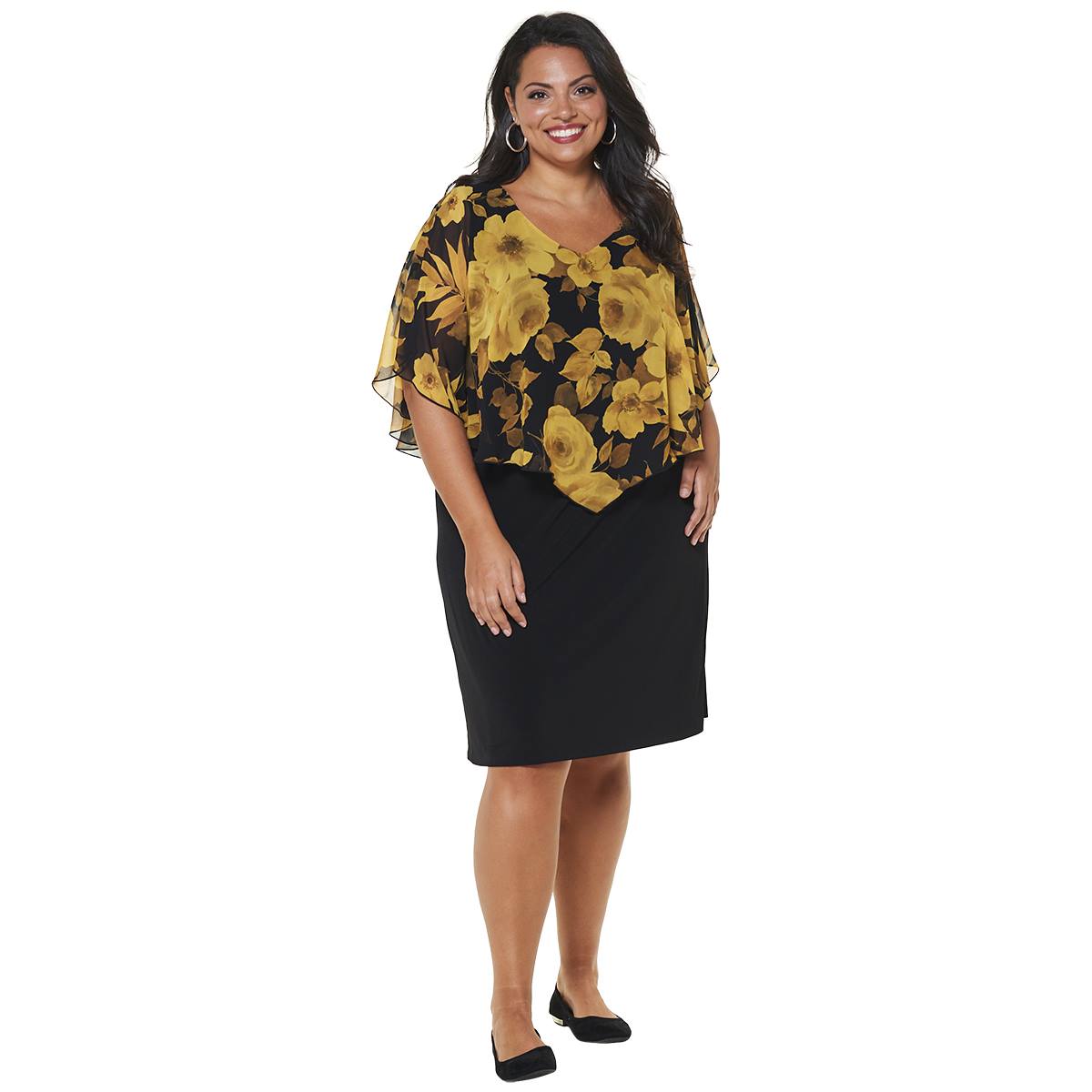 Plus Size Connected Apparel Floral V-Neck Capelet Sheath Dress