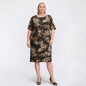 Plus Size Connected Apparel Elbow Sleeve Floral Shift Dress