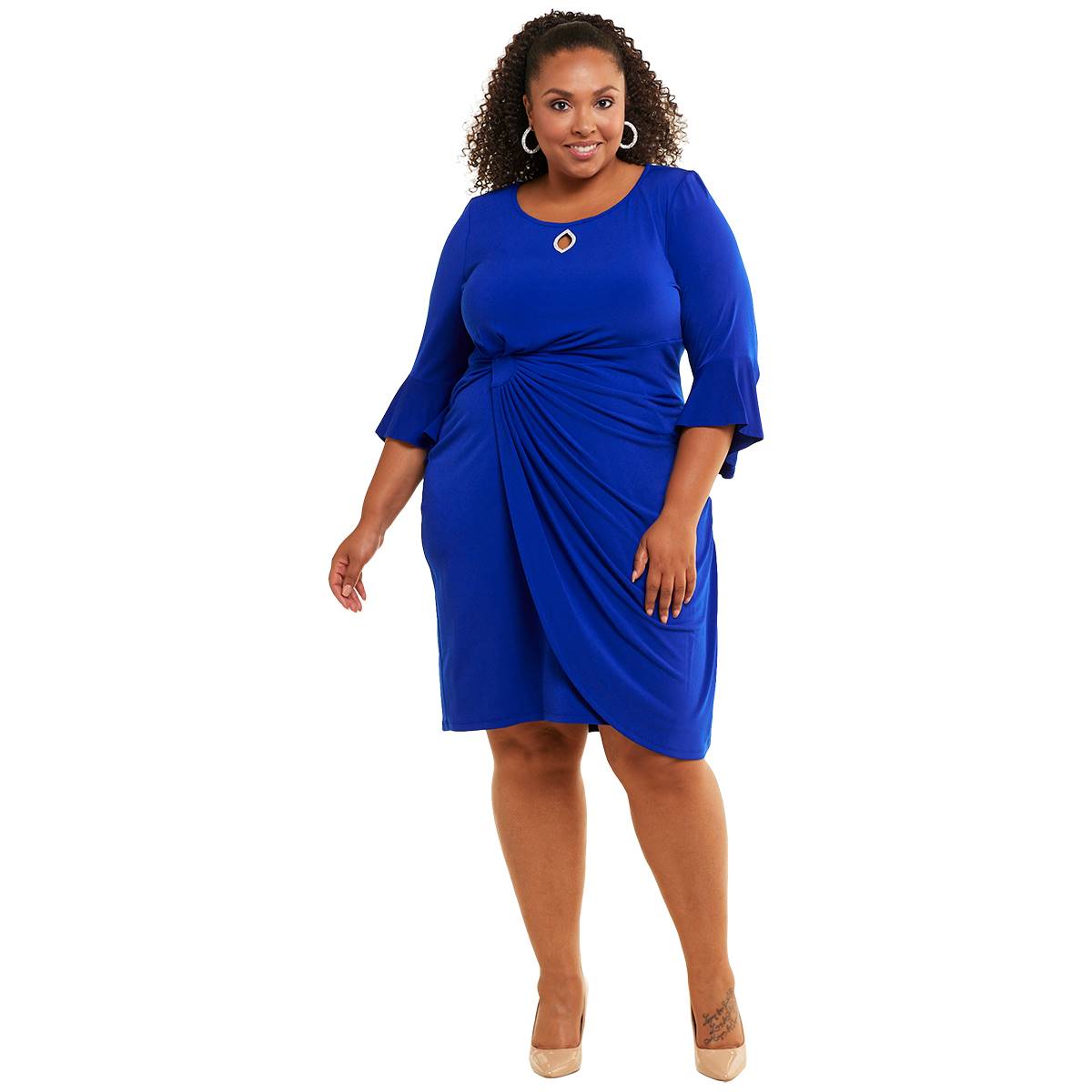 Plus Size Connected Apparel Bell Sleeve Rhinestone Sheath Dress